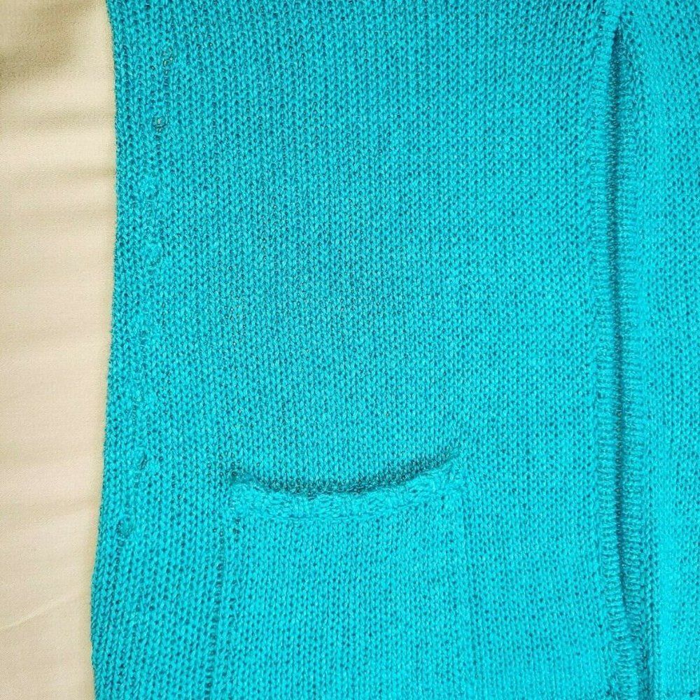 Alison Sheri Teal Blue Knit Cardigan‎ 3/4 sleeve - Picture 2 of 5